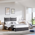 thumbnail image 1 of Full Size Bed Frame 192cmx140cm Industrial Wood Metal Platform Bed with Under-bed Storage Drawers No Box Spring Needed Black, 1 of 10