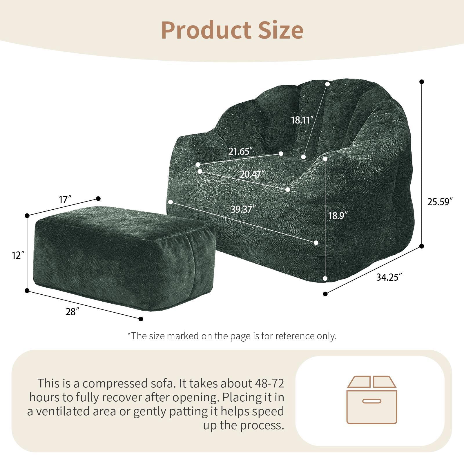 Hommoo Bean bag chair, armrest bean bag sofa chair filled with high-density foam, comfortable lazy sofa chair, adult bean bag chair for Home, Green