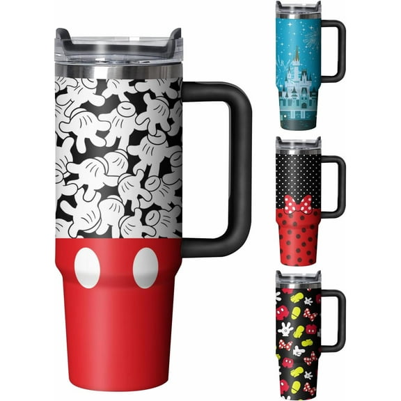 Cute Cartoon Mouse 30 oz Tumbler with Handle and Straw Lid Gift for Boy Girl Water Bottle Travel Cup for Car Drink Cold and Hot Stainless Steel Double Wall Insulated Coffee Mug (palm)