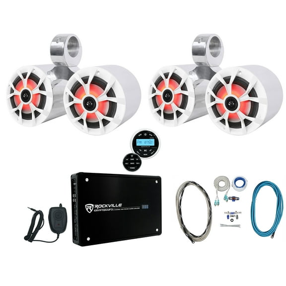(2) Rockville Dual 6.5" Marine Wakeboard LED Speakers Receiver Amplifier Amp Kit