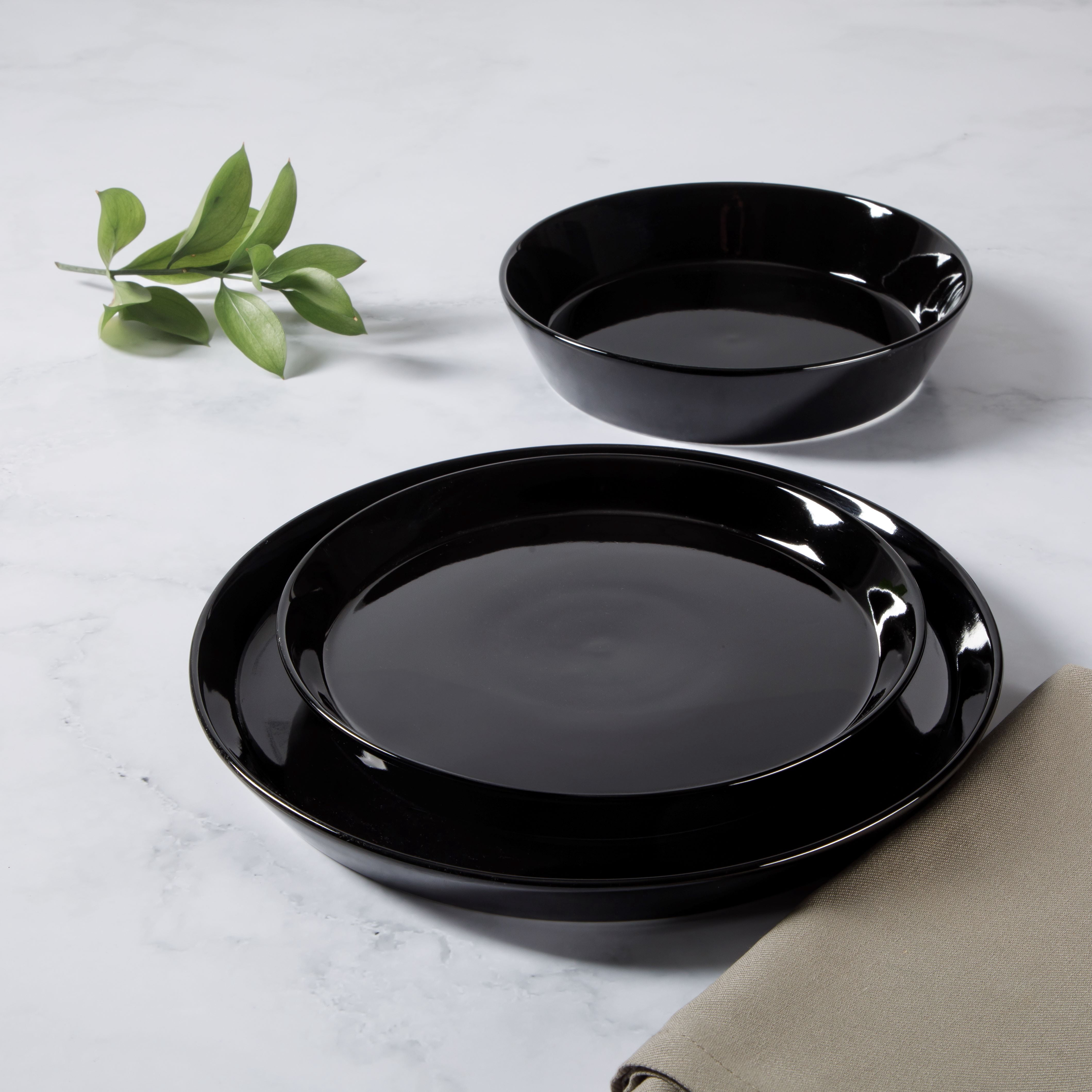 Martha Stewart Everyday Faretta Black 12-Piece Fine Ceramic Dinnerware Set