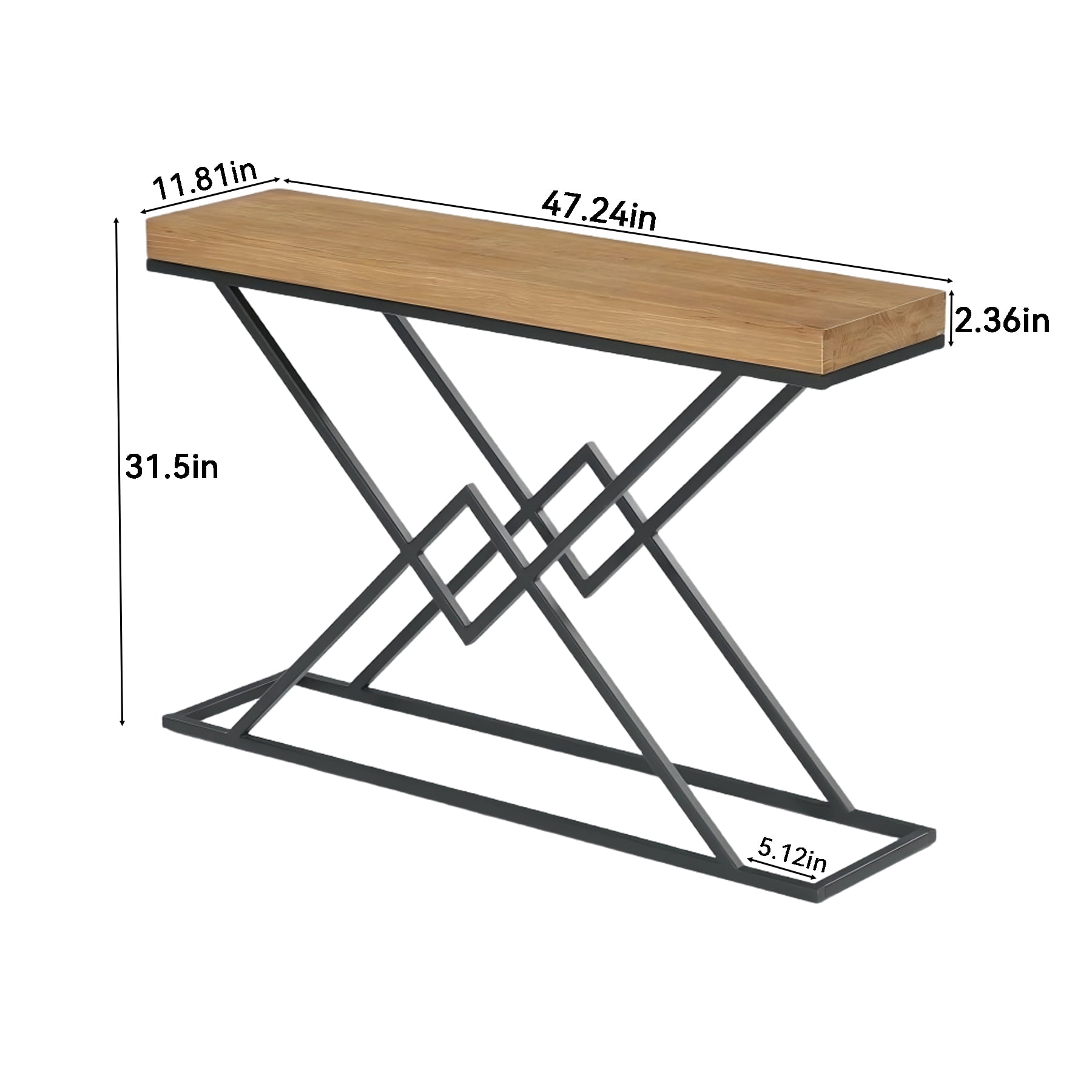 Finmind Solid Wood Console Table, 43.2 inch Modern Industrial Entryway Table with Stylish Geometric Metal Base for Living Room,  Brown& Black
