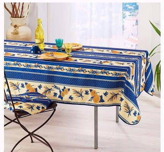 60X80" RECTANGLE STAIN RESISTANT SUNFLOWERS BLUE FRENCH PROVENCE TABLECLOTH NEW