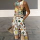 thumbnail image 2 of Conjunto de dos piezas con estampado Retro para mujer, Top corto holgado sin mangas, pantalones de pierna ancha, trajes elegantes de playa, verano, 2024, 2 of 5