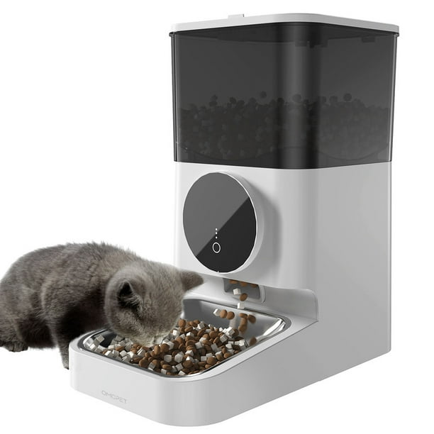 OMCPET Alimentador Automático Para Gatos, Dispensde Comida Seca Para Mascotas de 4L Cronometrado Con Control de Aplicaciones,1-6 Comida Para Gatos Medianos Y Pequeños