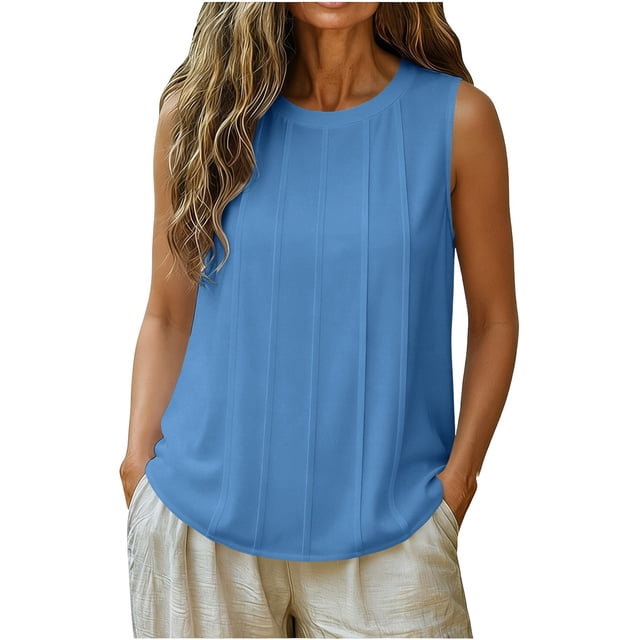 ZVNAH Camisole à devant Plissé pour Femme, Blouse Décontractée Sans Manches à Col Rond et Coupe Ample, P-2TG