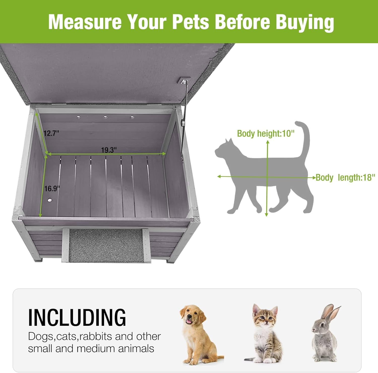 Aivituvin Outdoor Cat House Wooden Rabbit Hutch Outside Feral Cat Shelter Bunny Cage Guinea Pig Habitat Weatherproof