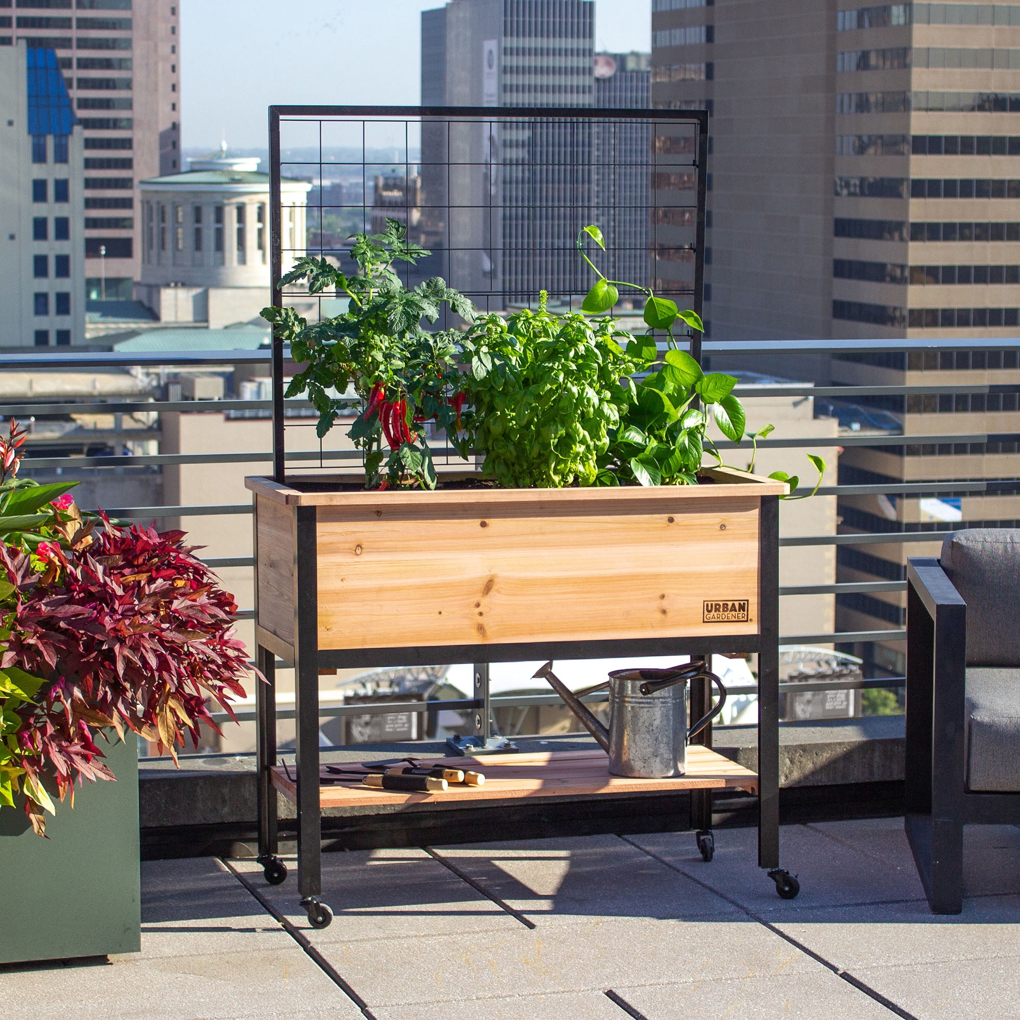 Panacea Cedar Elevated Garden Planter with Trellis, Outdoor Raised Bed Planter