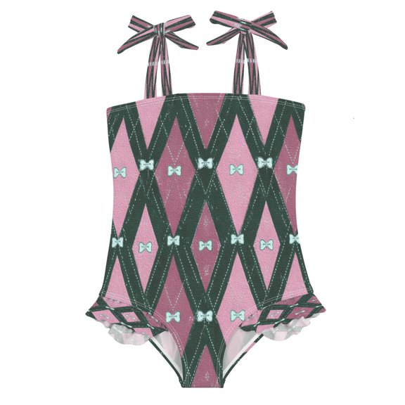 DIXRUYEE Swimsuit One Piece swimwear Pink Rhombus of Pattern
