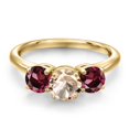 thumbnail image 3 of Gem Stone King 18K Yellow Gold Plated Silver Peach Morganite and Red Rhodolite Garnet Engagement Ring for Women | 1.80 Cttw | Round 6MM | Gemstone October Birthstone | Size 8, 3 of 6