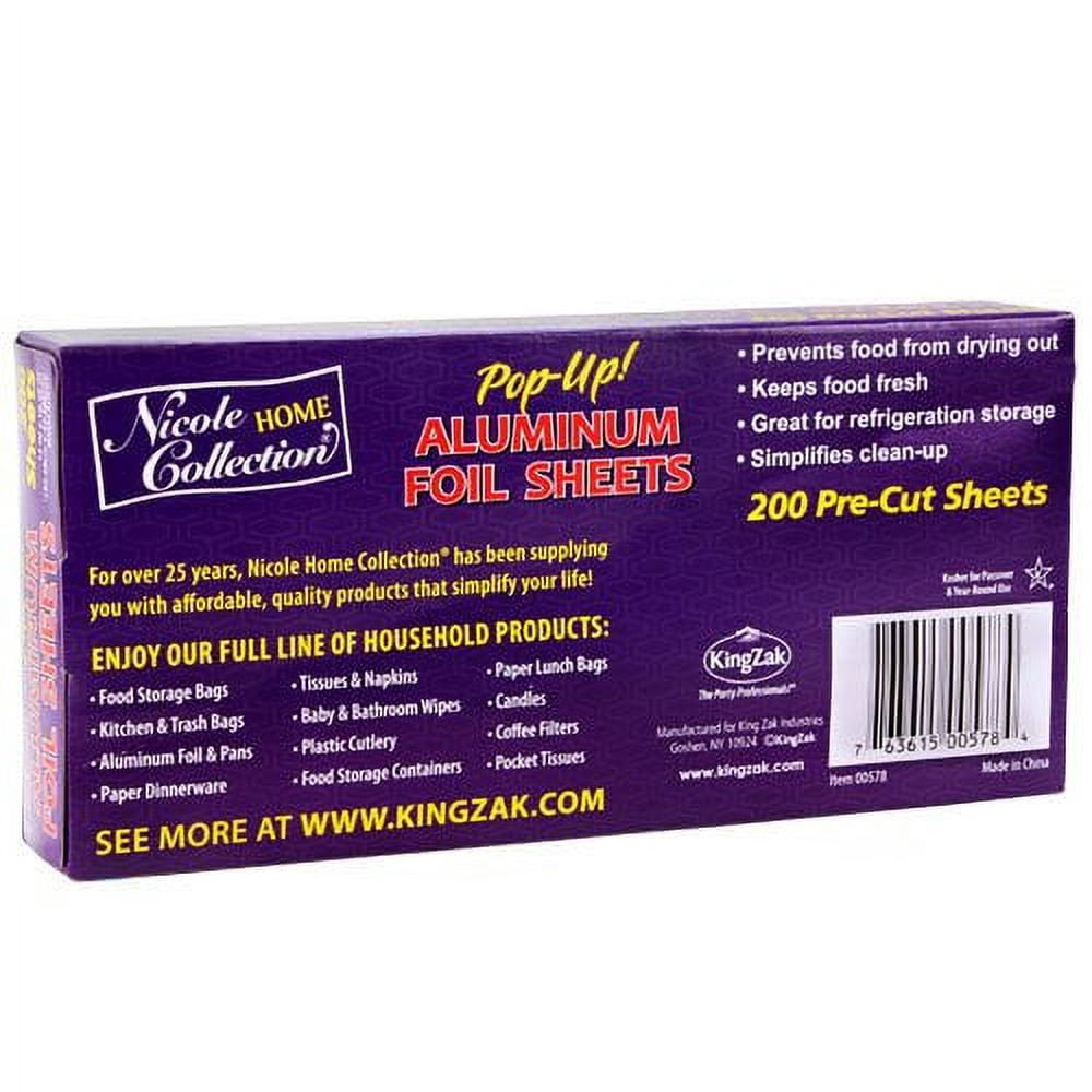 Nicole Home Collection Pre-Cut Aluminum Foil Sheets, 12x10.75 Inches, 200 Sheets
