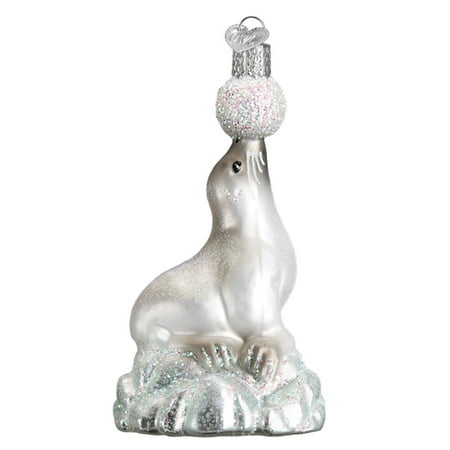 Arctic White Glass - Old World Christmas Arctic Sea Lion Animal Glass Ornament 12480 FREE BOX New