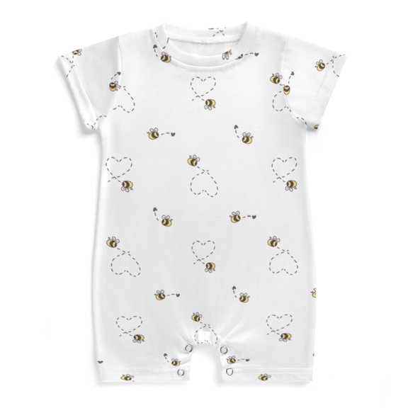 Bees Love Hearts Newborn Infant Baby Romper Shirts Boy Girl Bumblebee Summer Outfit Baby Clothes Short Sleeve Onesie
