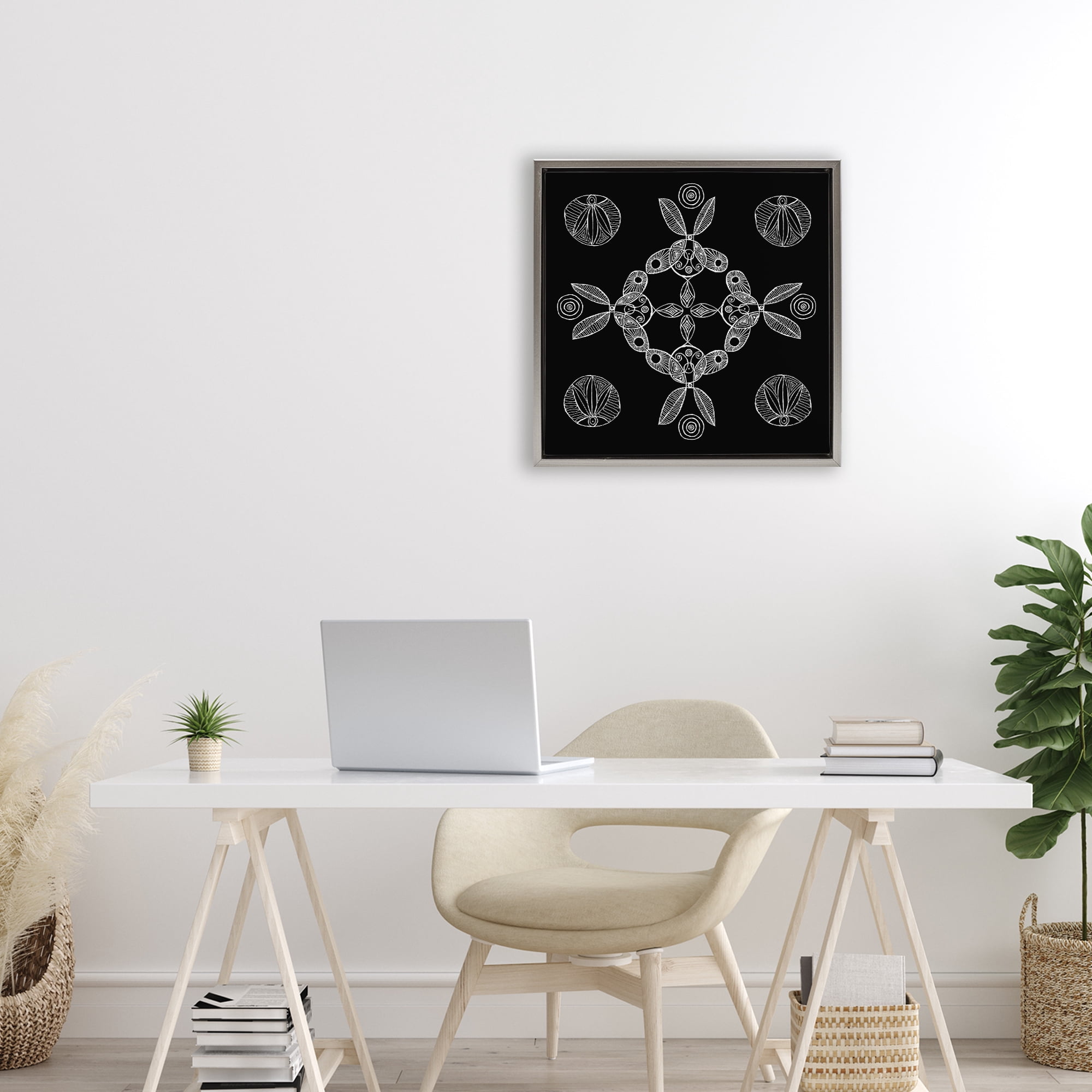 Stupell Industries Circular Symmetry Elementals Gray Framed Floater Canvas Wall Art, design by El Perkin