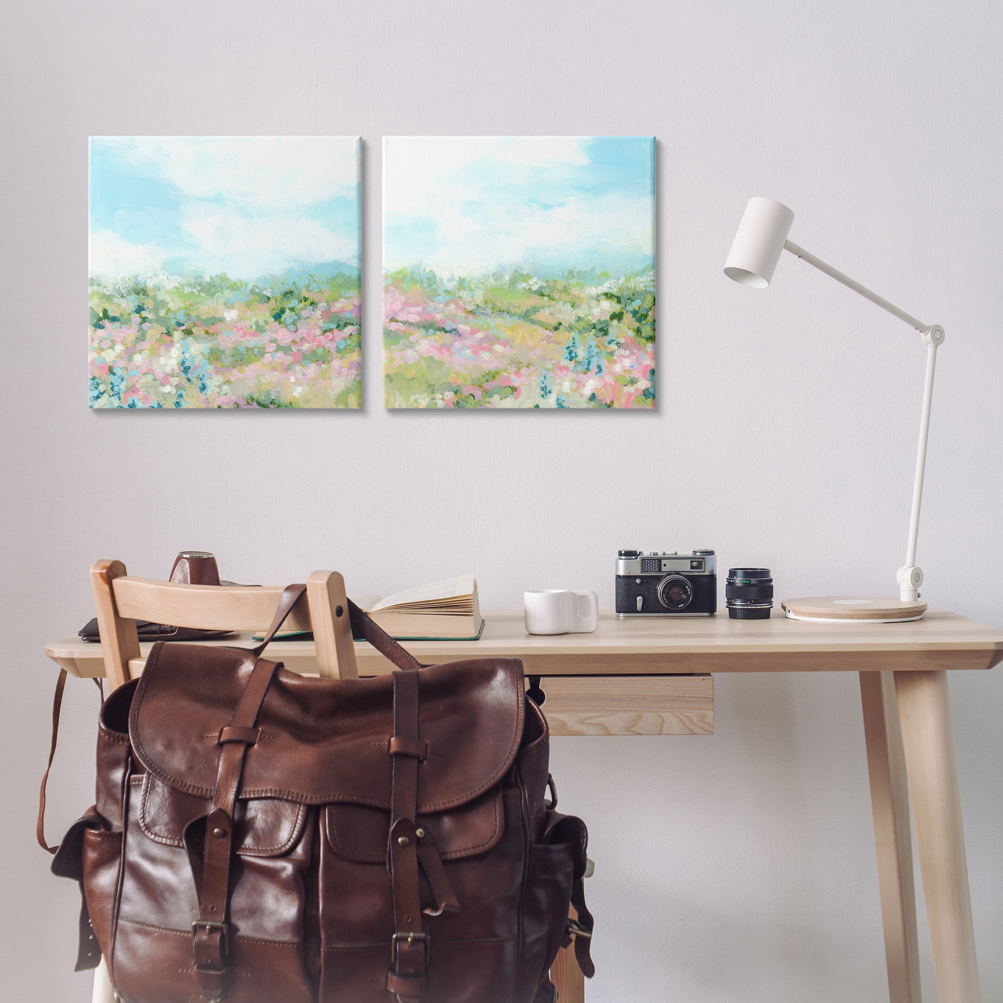 Stupell Industries Abstract Cottage Meadow Landscape Painting Gallery Wrapped Canvas Art Print Wall Art, 17 x 17, Set of 2