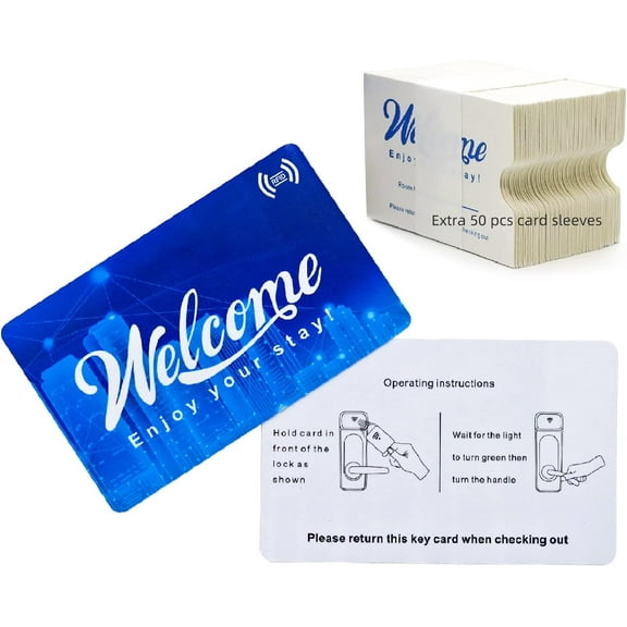 Gialer 200 Pack RFID Contactless Hotel Key Cards with 50 Welcome Sleeves | Compatible with SAFLOK, KABA, ONITY, Miwa, ILCO, SECURELOX