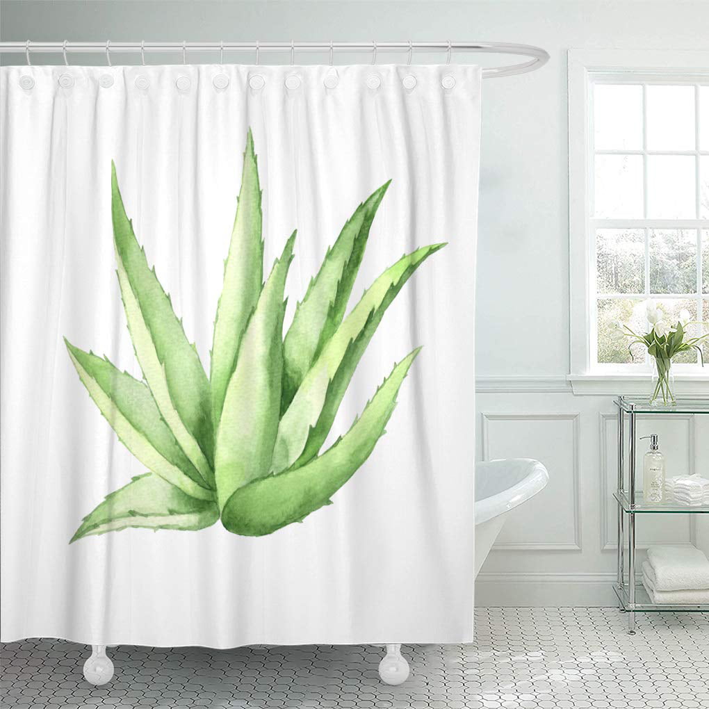 Watercolor Cactus Floral Agave Bathroom Waterproof Fabric Shower Curtain Liner 