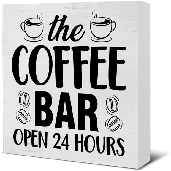 Zomyto 7x7 inches Coffee Signs for Coffee Bar, the Coffee Bar Open 24 Hours Wooden Sign Decorations Home Kitchen Coffee Bar Coffee Shop Shelf Table Decor