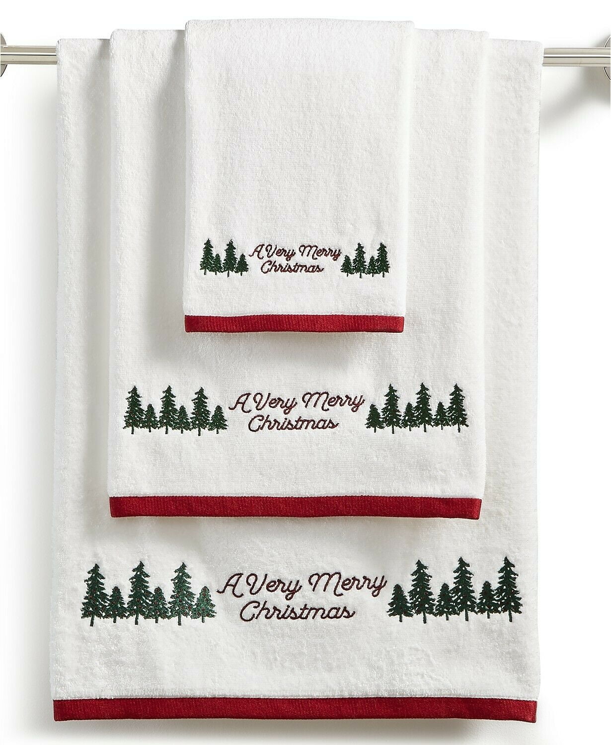 Martha Stewart Collection Very Merry Embroidered Cotton Christmas Bath ...