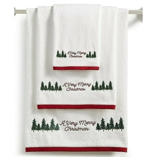 Holiday Ribbon Embroidered Merry Christmas Bath Towel Set