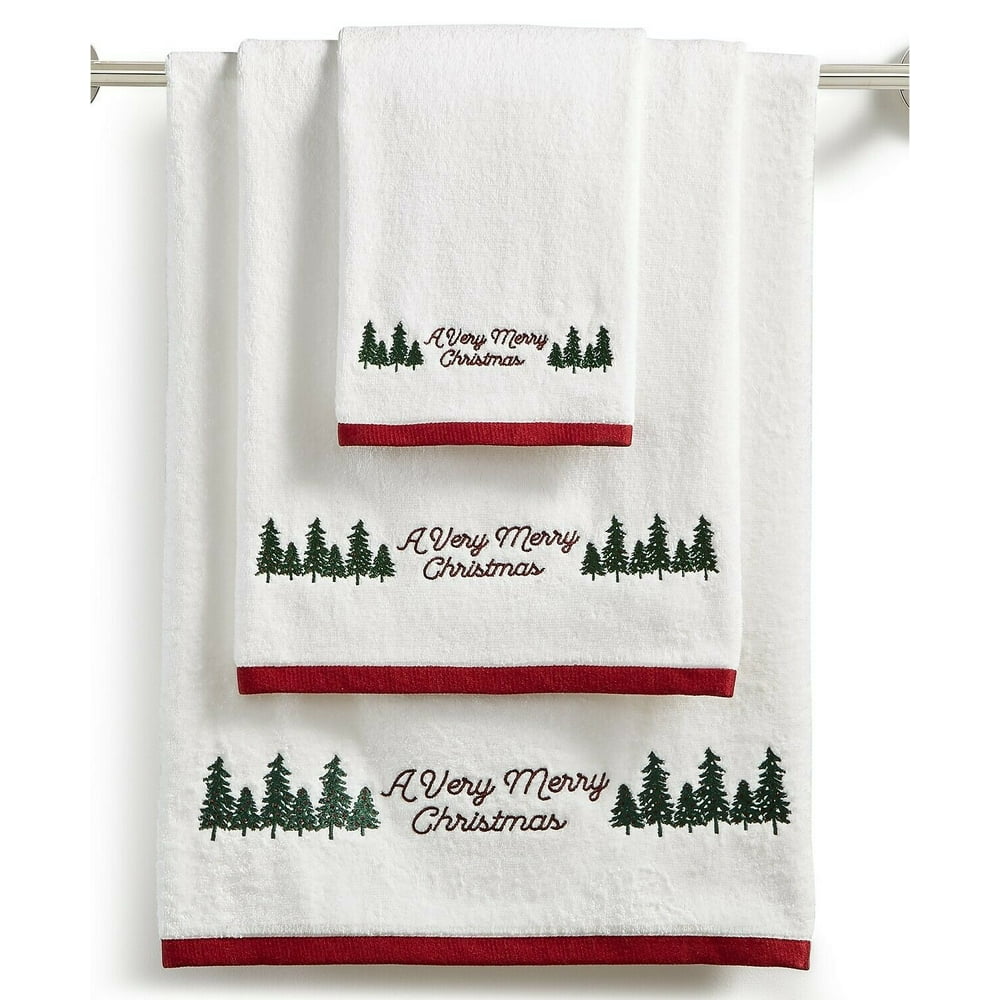 Martha Stewart Collection Very Merry Embroidered Cotton Christmas Bath ...
