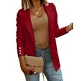 thumbnail image 7 of Ashirexll Blazers for Women Business Casual Turn Down Collar Solid Color Open Front Button Long Sleeve Work Office Jackets Blazer Red M, 7 of 7