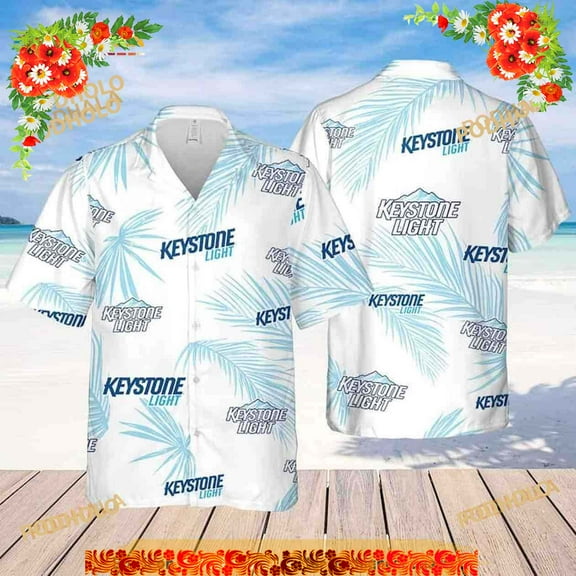 Keystone Light Beer Palm Leaves Pattern Hawaiian Shirt Beach Lovers Gift