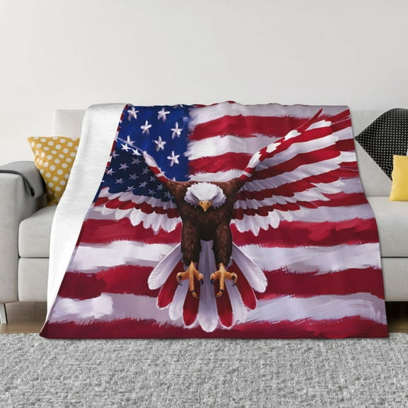 KLL USA Eagle with Spread Wings Print Fleece Throw Blanket, Horizontal Fleece Bedding Cute Soft Blankets Comfy Fleece Flannel Plush Home Decor for Couch & Bed -40"x30"