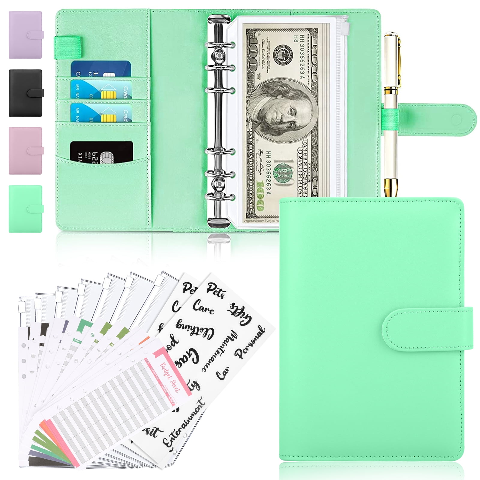 Business Notebook Notepad A6 Loose Leaf Notebook Binder Leather Padfolio Portfolio Zipped Conference Folder Meeting Writing Pad Personal Organiser with Calculator Pen Holder Documents Cards Pockets