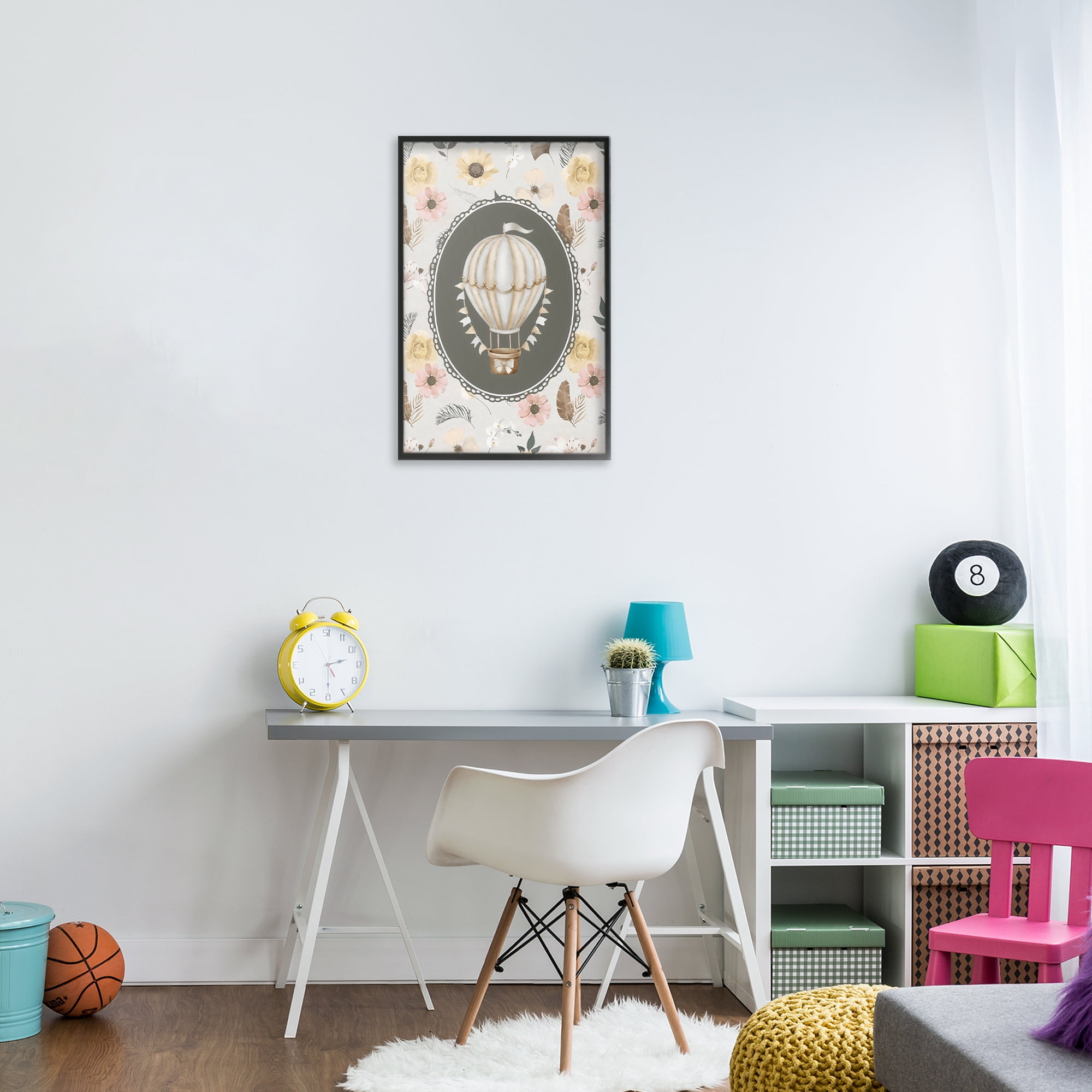 Stupell Industries Sunnyside Balloon over Florals Black Framed Giclee Art, design by Ink Drop Loft