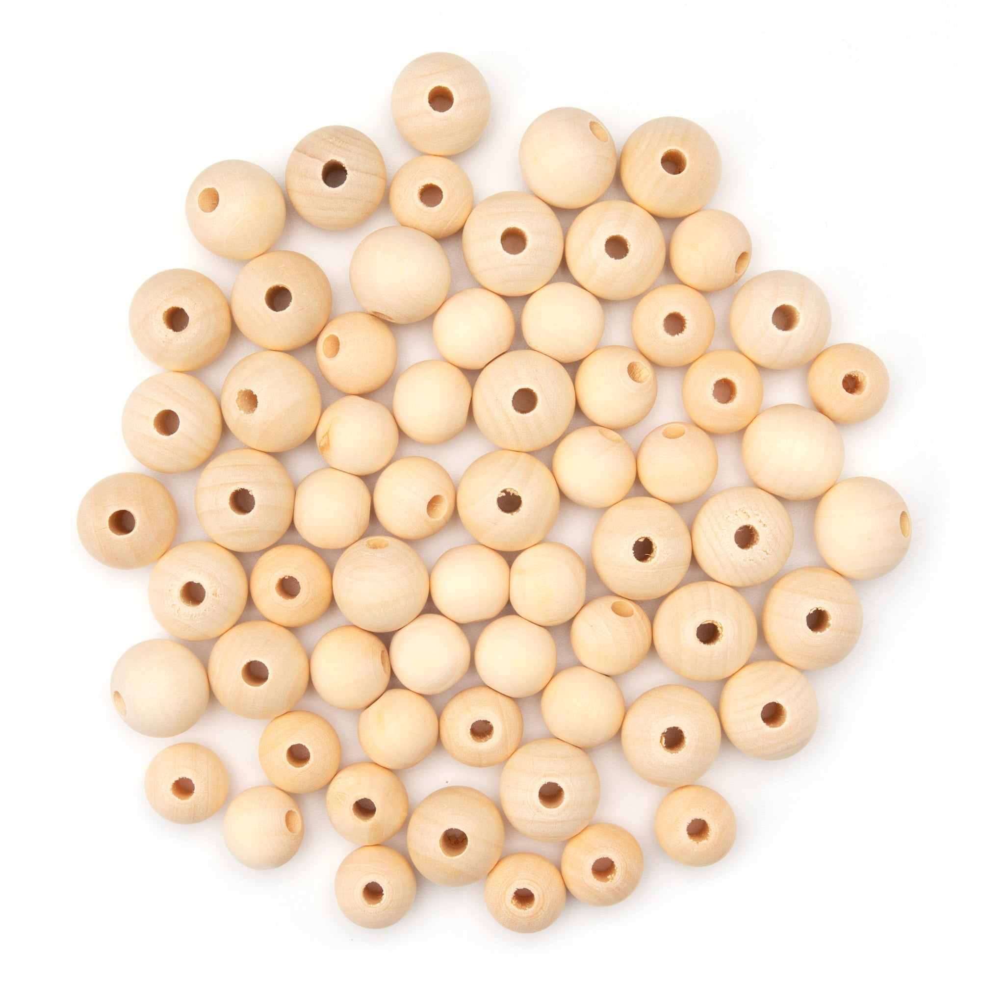 Cousin DIY Unfinished Wood Beads, Natural Light Brown Finish, 65 Pieces