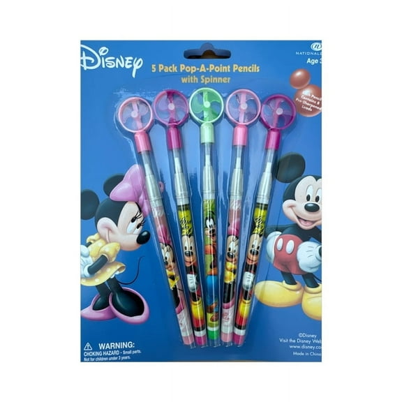 Disney Mickey and Friends 5pk Pop-a-point pencils with spinner topper