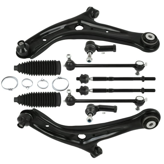 ECCPP - 10PCS Front Lower Control Arm w/Ball Joint Inner Outer Tie Rod End Sway Bar Link Steering Boot Compatible Fit 2011-2018 For Ford Fiesta Suspension Kit