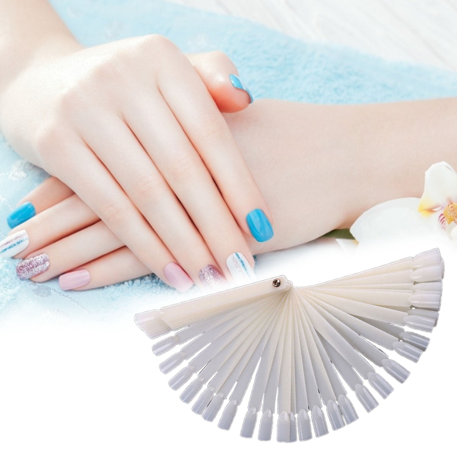Windfall 50 Pcs Clear Fan-shaped False Nail Swatch Sticks Nail Polish  Practice Display Art Tips Nail Sample Sticks With Metal Split Ring Reusable  Shaping Nails Manicure DIY Tips Polish Tool for Salon -