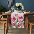 thumbnail image 2 of Pink Tulip Flower Table Runner - 60 Inch Long, Kitchen Dining Table Runner Dresser Scarves, Spring Floral Leaves Plants Retro Beige Farmhouse Decor for Coffee Tables Wedding Party Banquet, 2 of 8