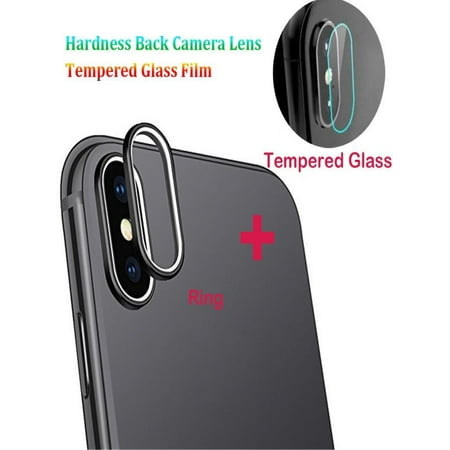 For iPhone XS Max 9H Back Camera Lens Ring +Tempered Glass Film Protector