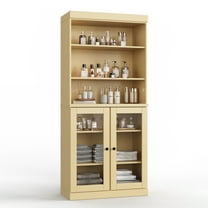 100% Solid Wood 32" Bathroom Cabinet with Clear Glass Doors and Adjustable Shelves