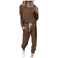 thumbnail image 2 of Outfmvch Workout Sets Two Piece Sets for Women Joggers for Women Long Sleeve Crewneck Tops Long Pants Tracksuit Sweatsuits Lounge Sets for Women Workout Sets for Women Z Coffee 1 2XL, 2 of 8