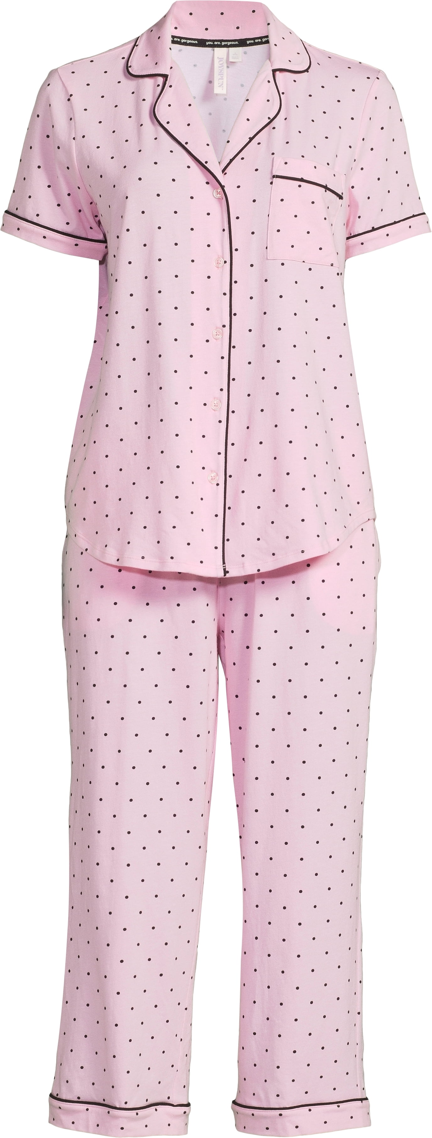 Joyspun Women's Cotton Blend Notch Collar Top and Capri Pants Pajama Set, 2-Piece, Sizes S to 4X