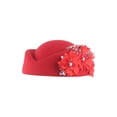 thumbnail image 3 of Women's Church Hats with Flower Applique, Elegant Pillbox Hats and Fascinator Tea Caps, Ladies Formal Occasion Hats for Wedding, Derby and Social Events-Red, 3 of 3