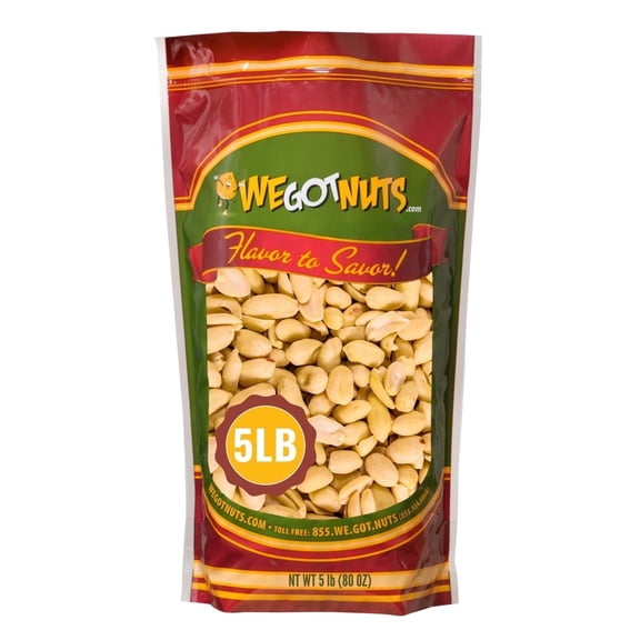 We Got Nuts Jumbo Blanched Roasted Unsalted Peanuts, Kosher, 5 lb, 80 oz, Resealable Bag