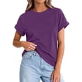 thumbnail image 2 of T Shirts Womens Crew Neck Rolled Short Sleeve Basic Summer Tops 2026 Casual Tees Purple S, 2 of 6