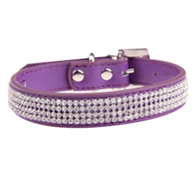 Collar para perro con diamantes de imitación, de gamuza y cuero con cristales de imitación para perros y gatos pequeños.