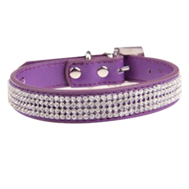 Collar para perro con diamantes de imitación, de gamuza y cuero con cristales de imitación para perros y gatos pequeños.