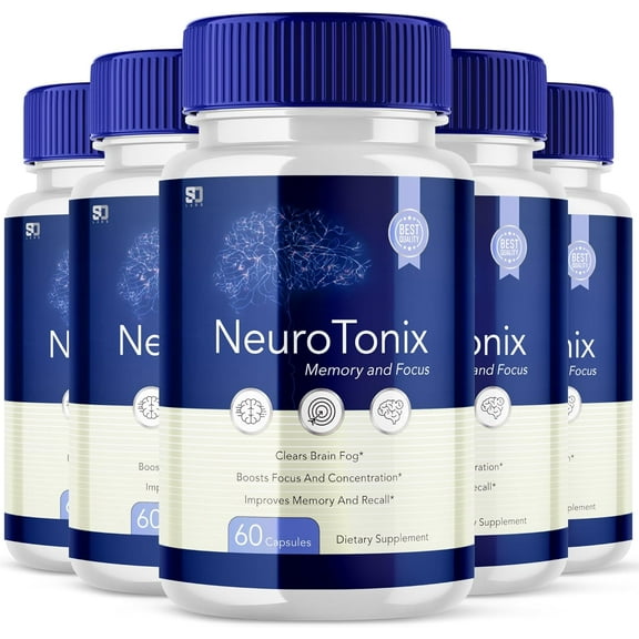 (5 Pack) NeuroTonix - Neuro Tonix - Memory Booster Dietary Supplement for Focus, Memory, Clarity, & Energy - Advanced Cognitive Formula for Maximum Strength - 300 Capsules