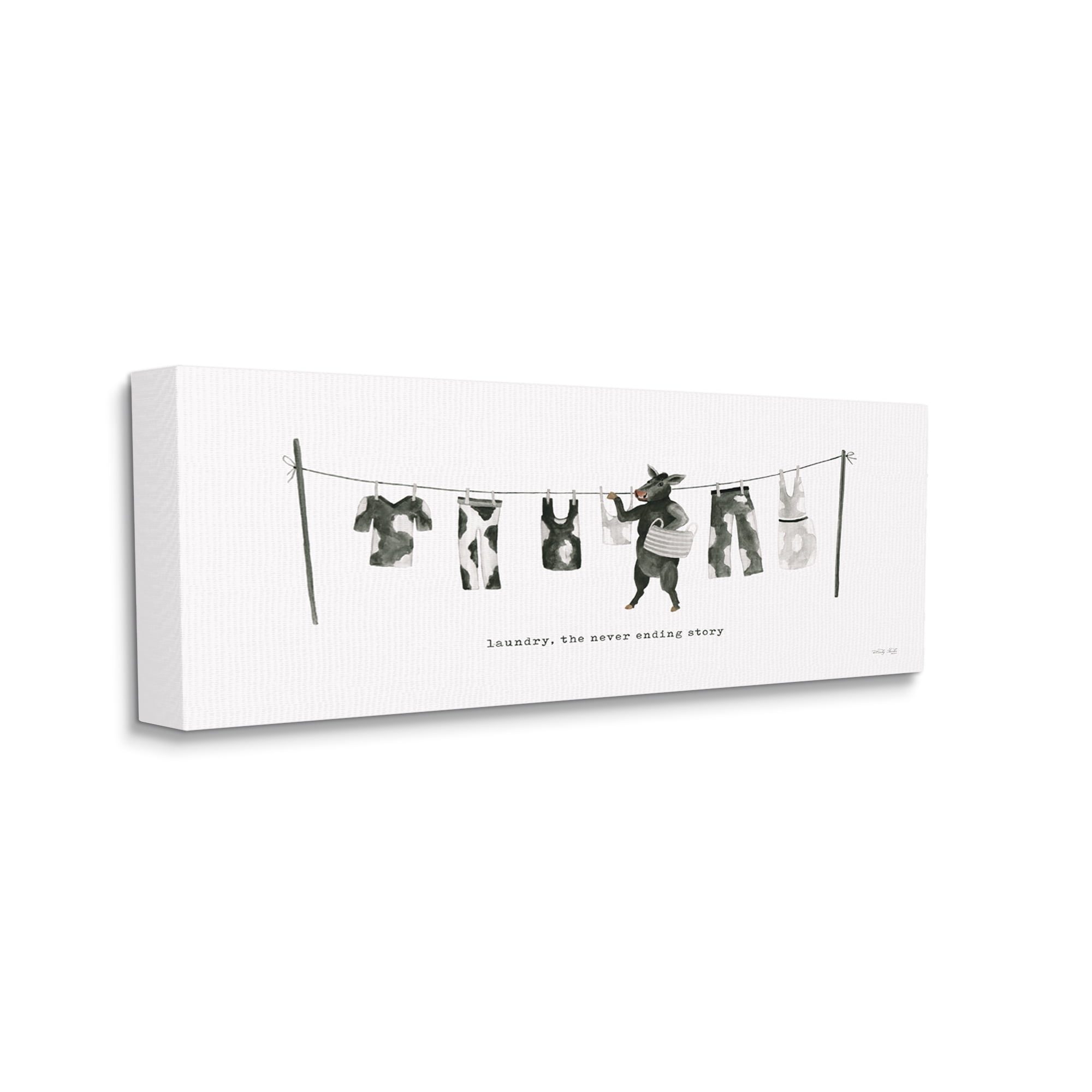 Stupell Industries Cow Doing Laundry Animals & Insects Painting Gallery Wrapped Canvas Print Wall Art, 24 x 10