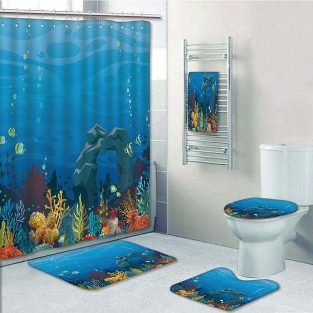 PRTAU Aquarium Colorful Coral Reef with Fishes Stone Arch Under the Sea