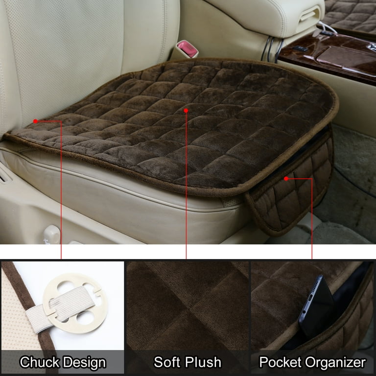 2pcs/set Khaki Plush Car Seat Cushions For Front Seats