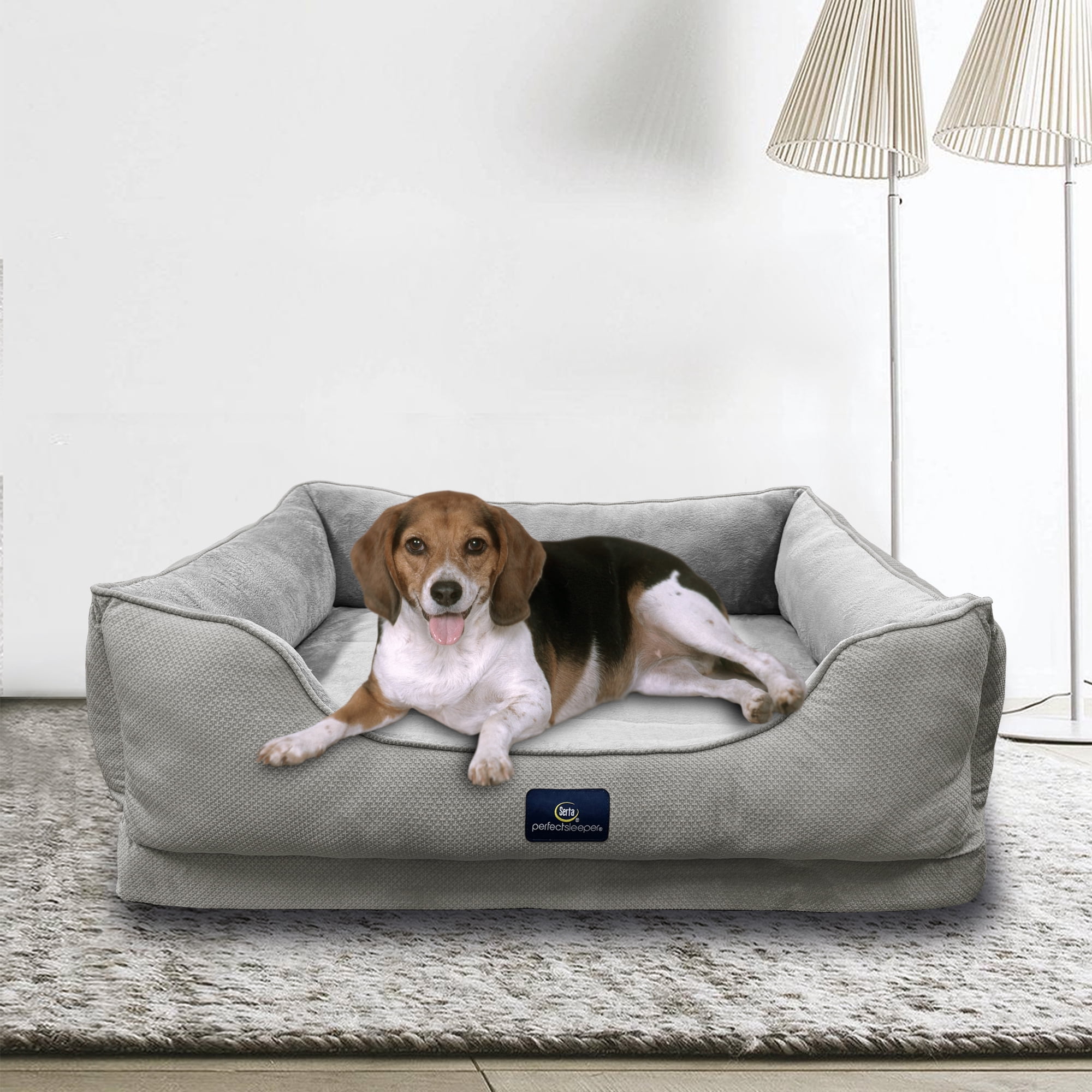 Serta Cuddler Bolster Cat & Dog Bed, Gray, Large