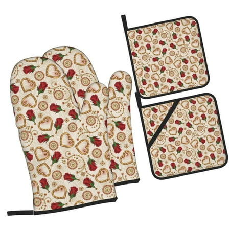 

Fotbe Valentine S Day Rose for 4Pcs Oven Mitts and Pot Holders 500℉ Heat Resistant Oven Mitts Non-Slip Silicone Surface Safe for Baking Cooking BBQ